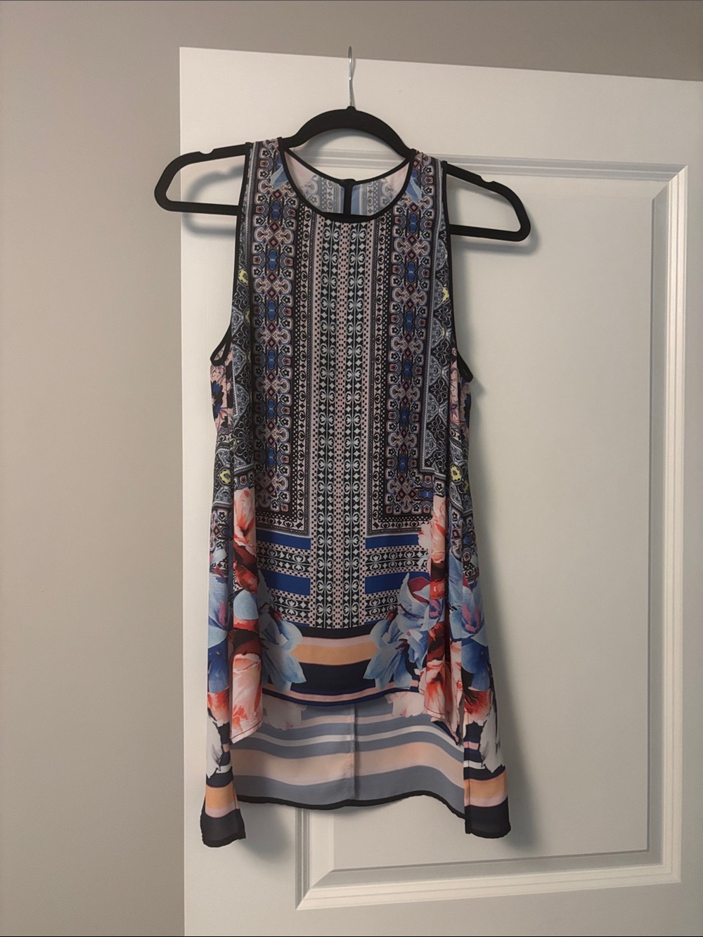 Clover Canyon Blue and Pink Floral Mosaic Tank